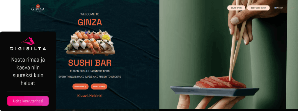 kotisivut yritykselle ginza sushi bar esimerkki ja nostoelementti